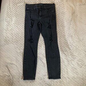 Aeropastale Womens 12 Denim Jeans Black High Rise Skinny Jegging Distressed Fray